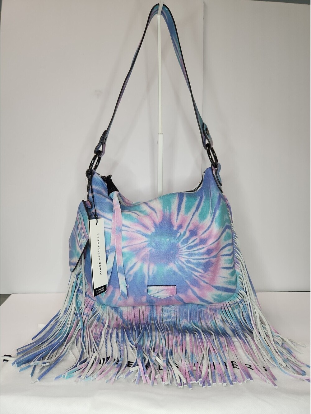 NWT Aimee Kestenberg Kane Convertible Lthr Bag Purse Tie-Dy Blu Pnk fringe RARE! - Picture 3 of 9